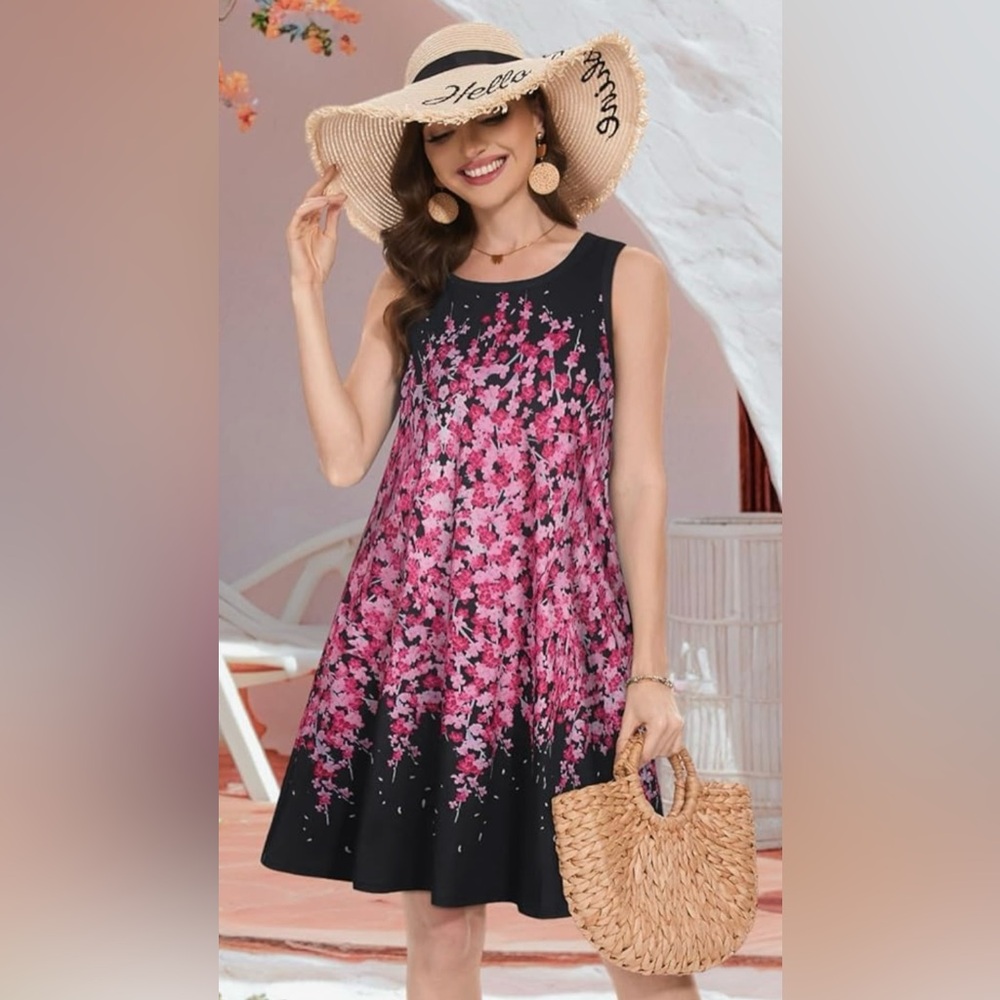NWT Elescat Boho Sleeveless Vintage Floral Flowy Pocket Tank Sundress